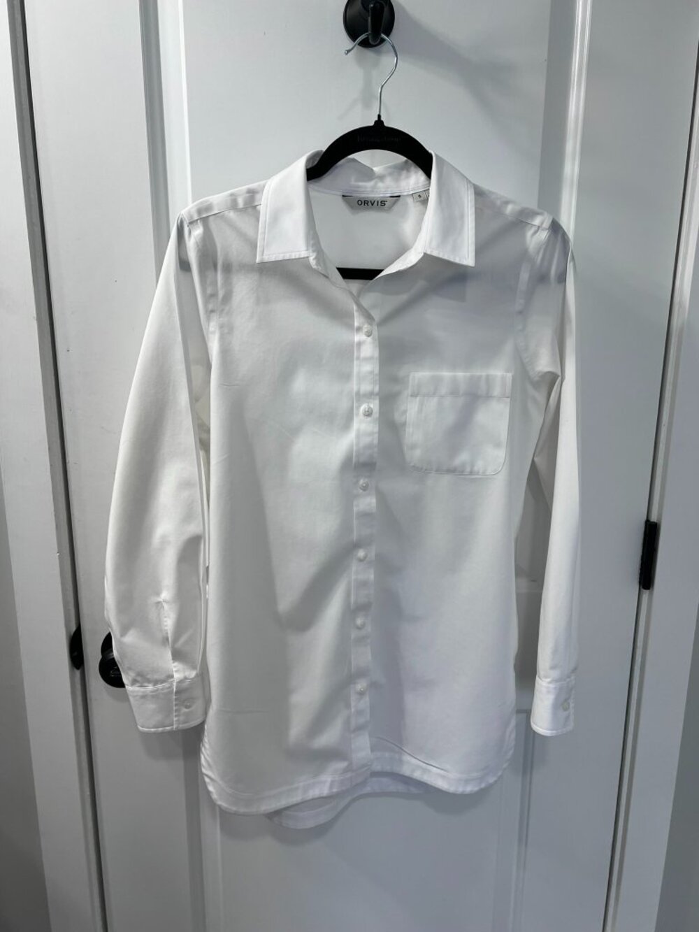 Orvis White Stretch Button Front Shirt Women's Small Long Sleeve Career Classic
